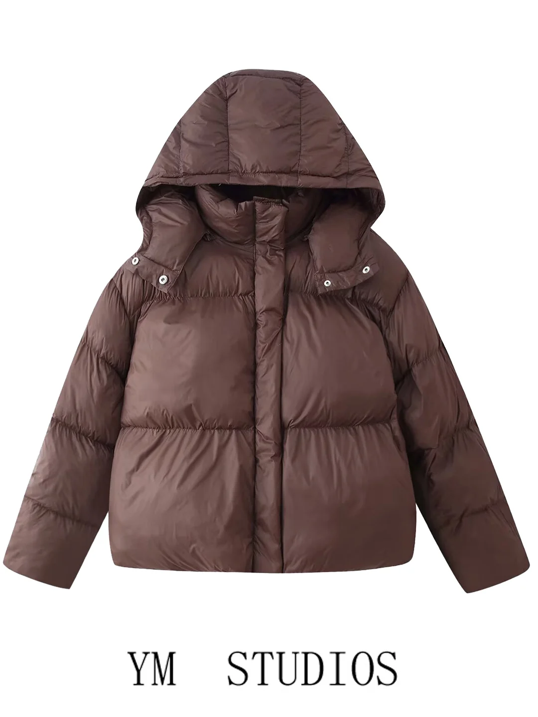 

Женская коричневая хлопковая куртка с капюшоном, зимняя теплая повседневная куртка-пуховик прямого кроя с молнией, цветное пальто