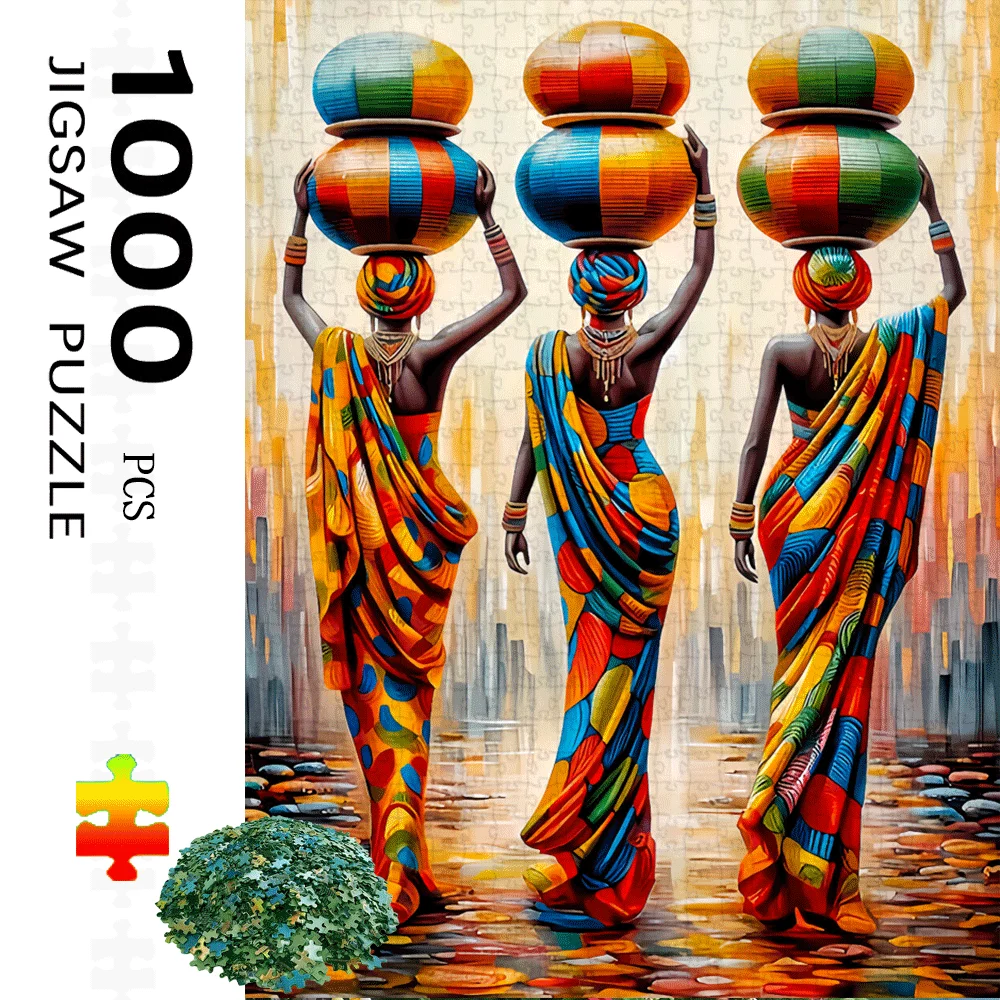 A Large 1000pcs Jigsaw Puzzle Featuring African Women in Colorful Attire, Perfect As a Gift for Adults, Family Interaction, Ho