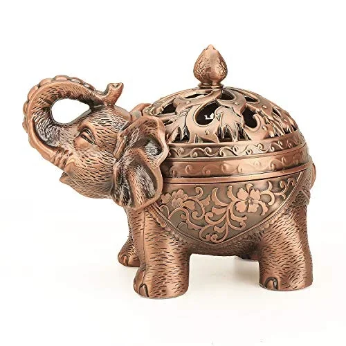 Alloy Incense Holder Stand Lucky Elephant Cone Coil Incense Burner Ash Catcher with Lid Dining room porch censer ornaments