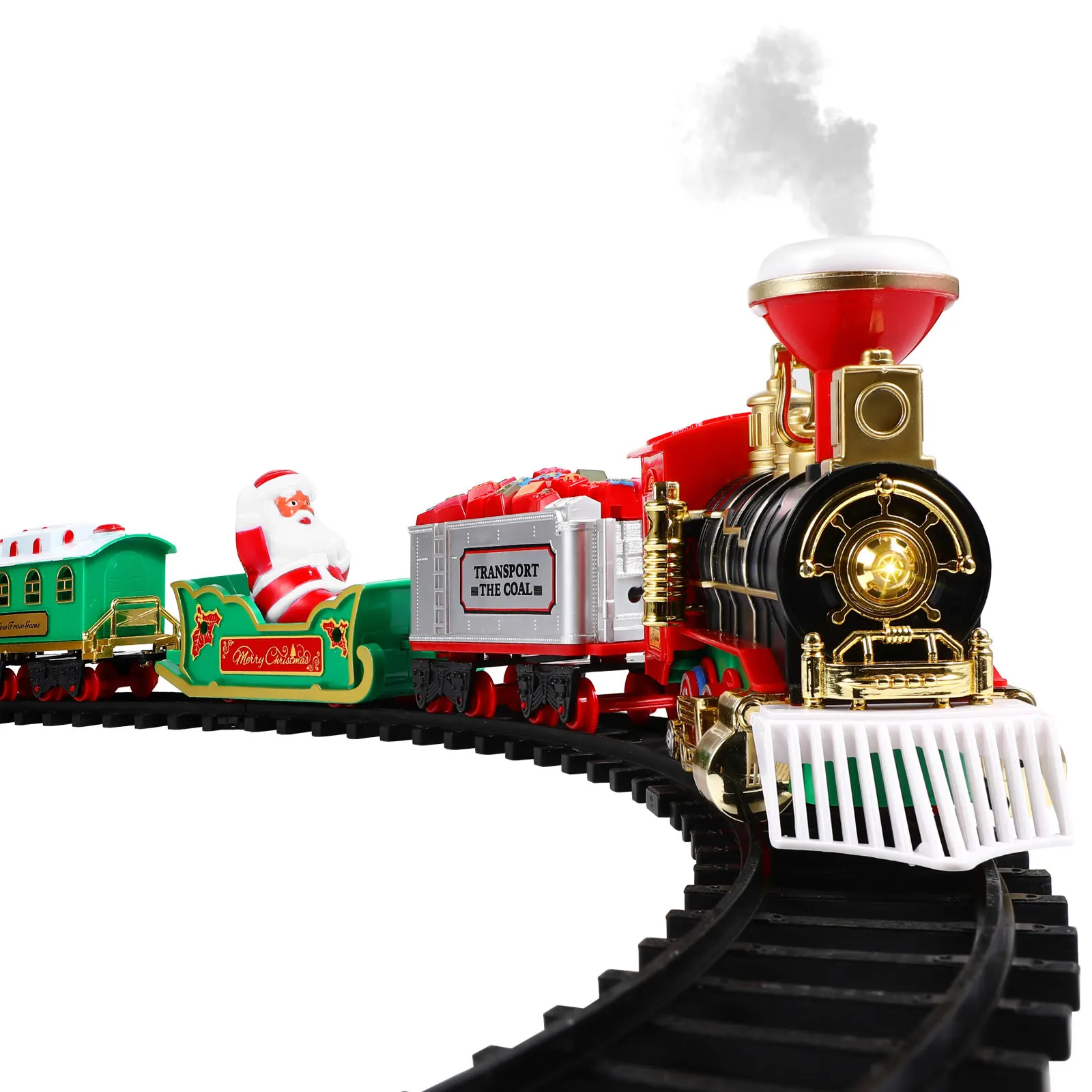 

Christmas Train Set Electric Steam Locomotive with Realistic Sound Light Smoke Effects Railway Tracks Kids Gift Under Tree