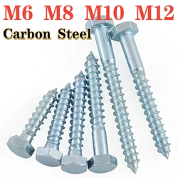 M6 M8 M10 M12 Carbon Steel Galvanized Blue White Zinc Self tapping Bolt Large Externally Extended Hexagonal Wood Bolt