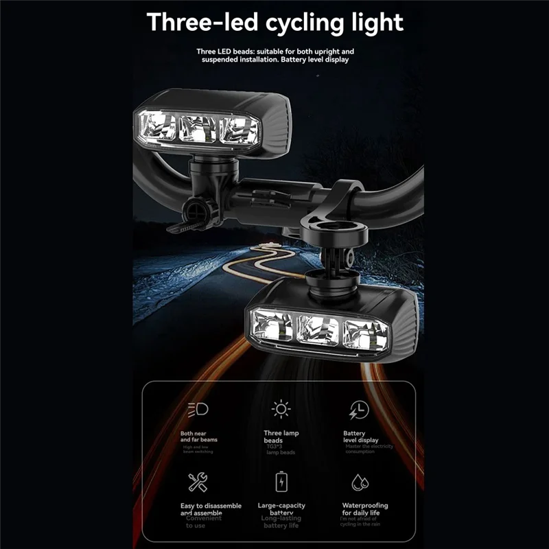 A51Q-Bike المصباح LED ضوء بار قابلة للشحن عالمية للدراجات الجبلية/الطرق #4