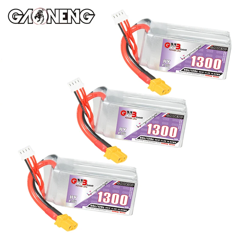 

3Pcs GNB 3S 1300mAh 60C/120C Lipo Battery For Racing Drone FPV Quadcopter Helicopter Airplane Parts 11.4V Rechargeable Battery