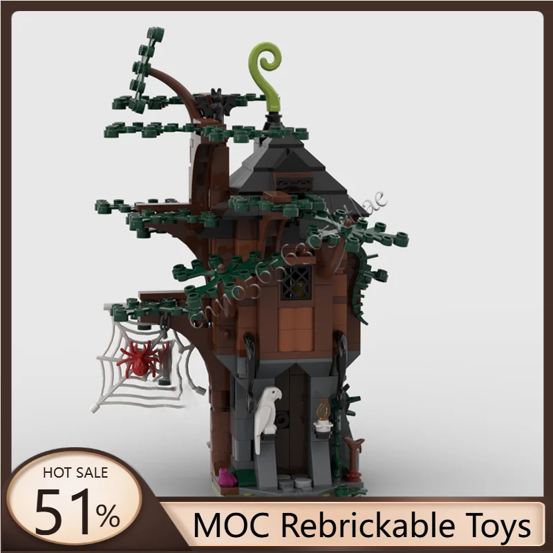 Cabane de sorcière sur le thème d'halloween, 353 pièces, Sculpture de construction de cabine en bois, modèle de décoration de bureau, objets de collection, cadeaux d'anniversaire