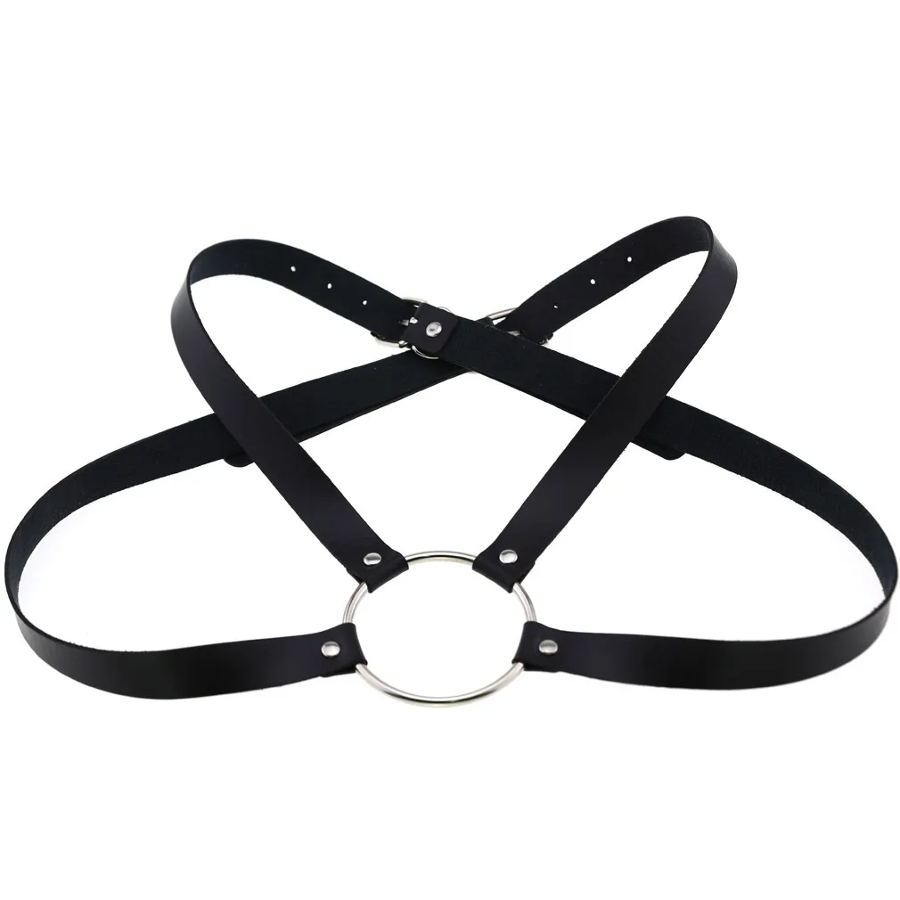 Men and Women Sexy PU Leather Breasts Muscles Shoulder Waist Straps Abdominal Straps, Punk Gothic Large O-shaped Body Straps