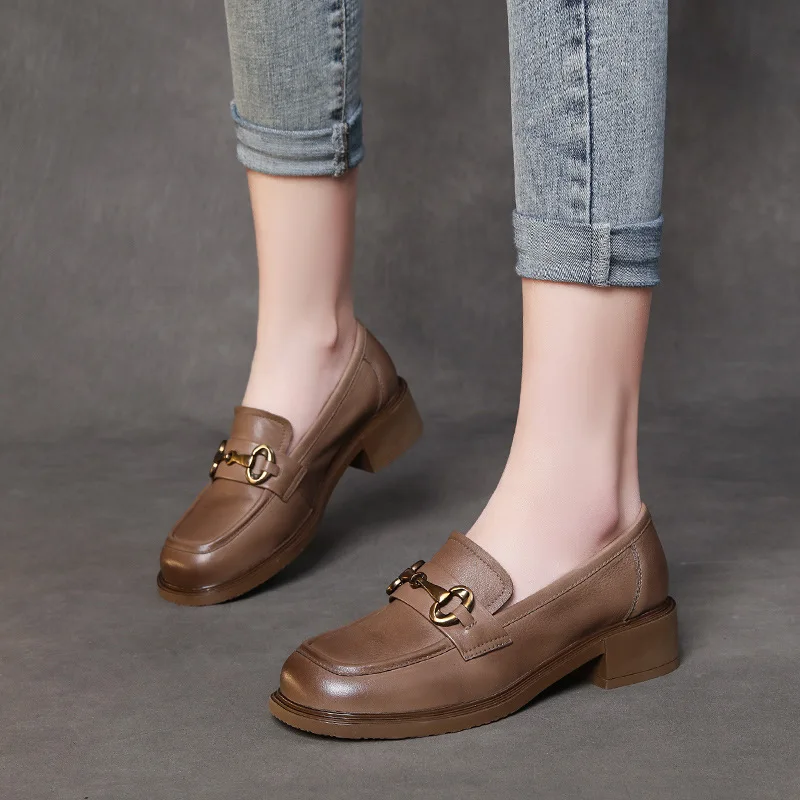 

Loafers Women Casual Leather Shoes Soft Low Heels Genuine Leather Women Flats Handmade Shoes Spring For Women Retro Mocassin