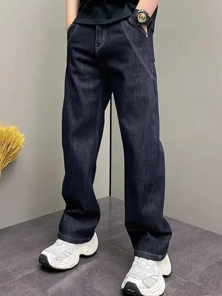 

Весна 2026: Мужские джинсы американского дизайна, синие, широкие, прямого кроя, люксовые, свободные, повседневные, модные, городские, со средней посадкой