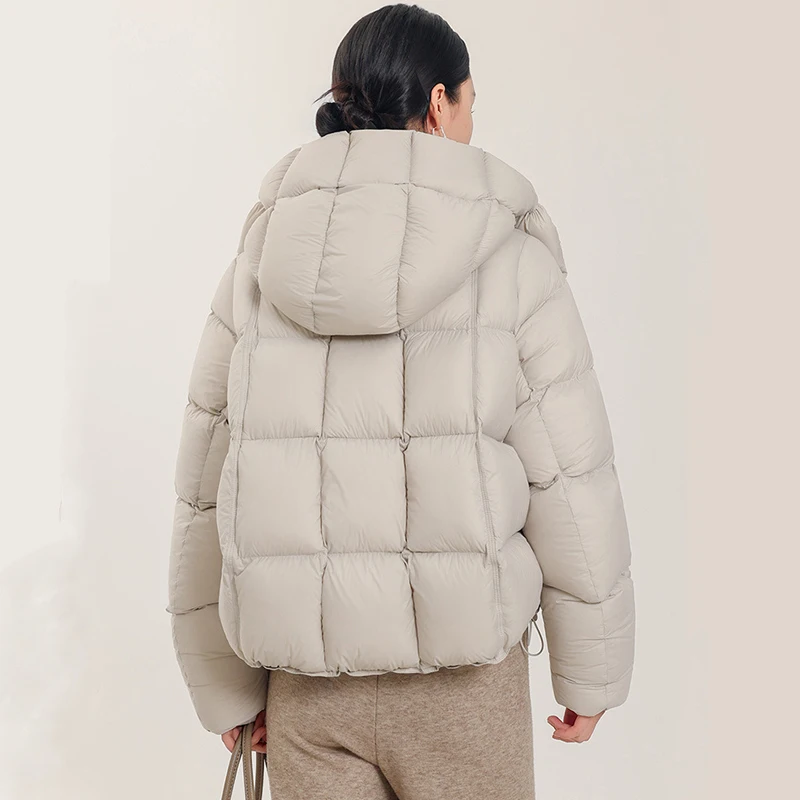 Women's Premium Short Puffer Down Jacket 90% White Duck Down Hooded Thick Winter Coat Petite Friendly
