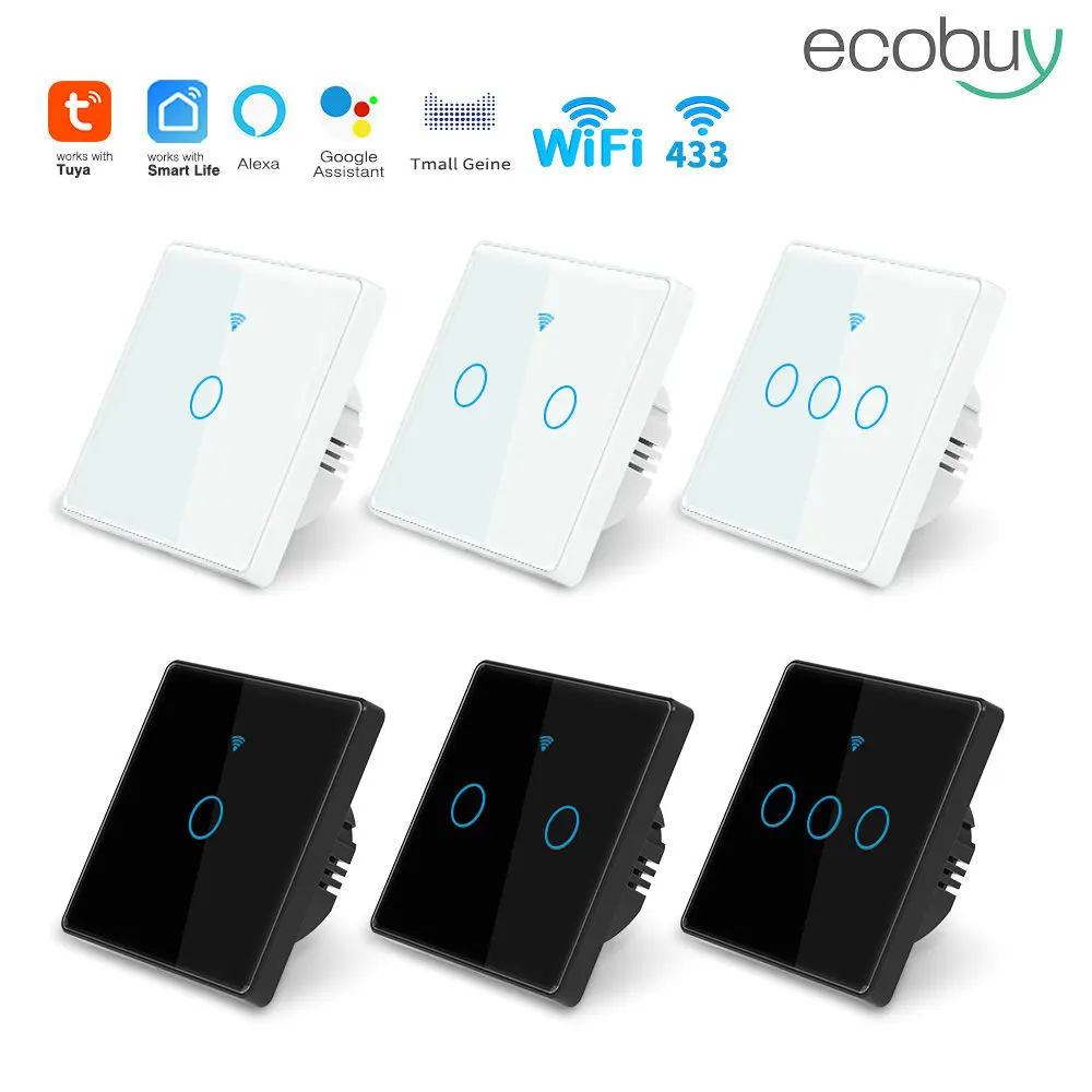 

Умный переключатель Wi-Fi, настенный сенсорный переключатель с подсветкой европейского стандарта, 220 В, нужен нейтральный провод Tuya Smart Life, работа с Alexa Google Home 1/2/3/4 Gang