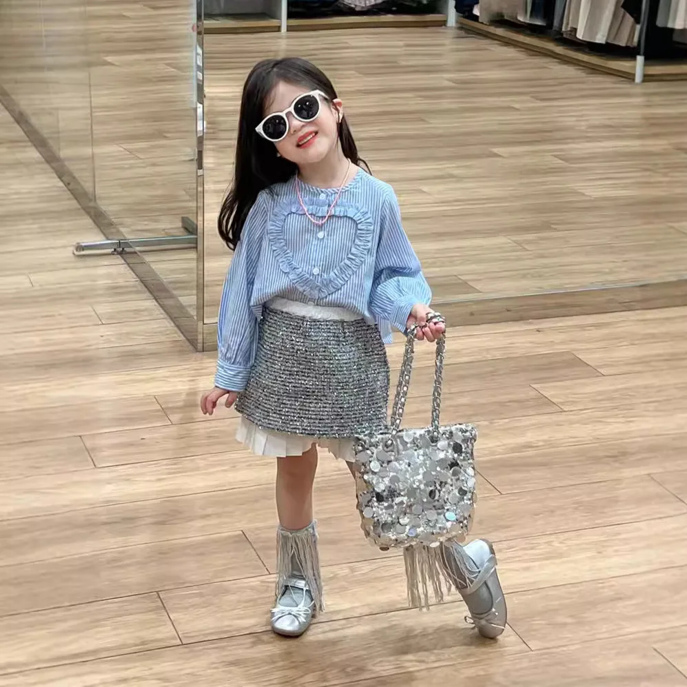 Girls Skirt Kids 2025 Fall Winter Silver Skort Warm Metallic Pleated Skirt Pants Versatile Styling Casual Chic Outfit