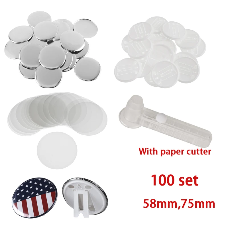 

100pcs Photo Frame Badge Parts DIY Making Tinplate With Paper Cutter Photo Frame Consumables For Button Maker Machine 58mm 75mm