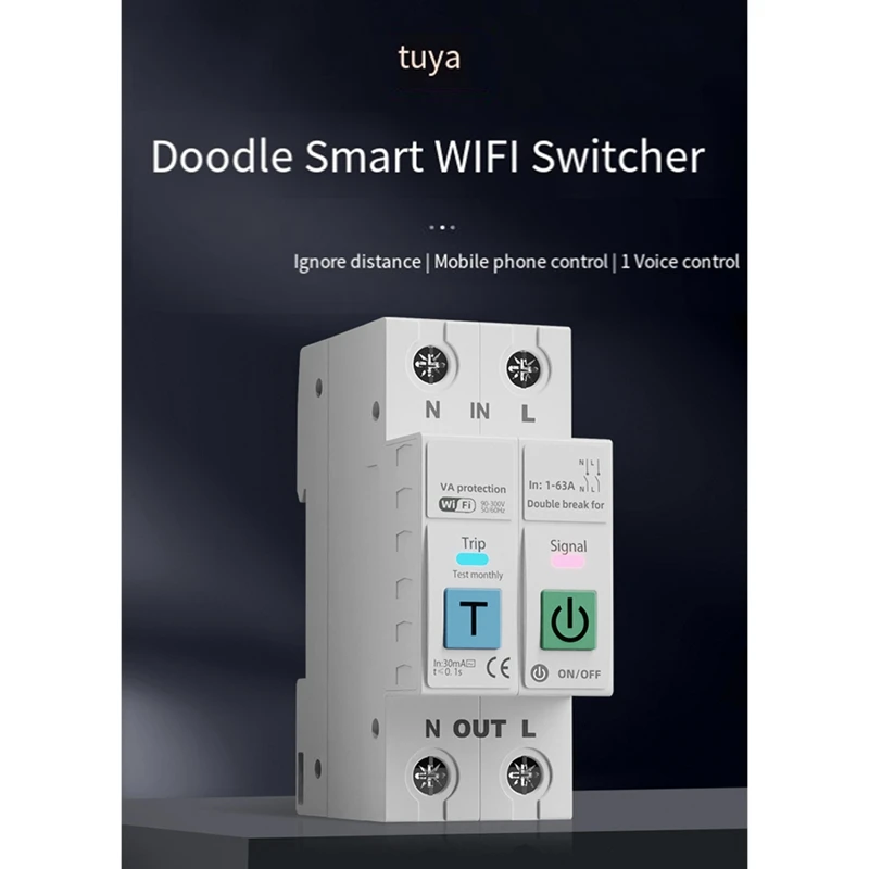 2P TUYA WiFi Smart Circuit Breaker Real- Energy Voltage Current Meter Protector Voice Remote Control Switch-DTA9 view 3