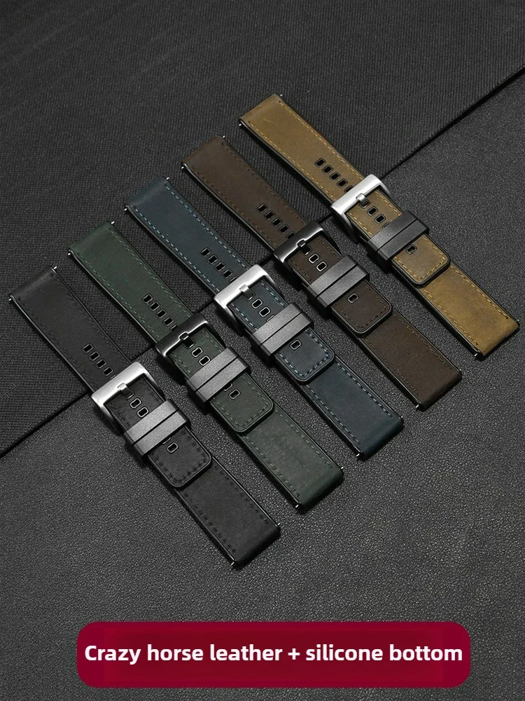 

Crazy Horse Leather Strap Suitable for Tissot Speedy Mido Omega Armani Genuine Leather Silicone Bracelet Accessories 22mm