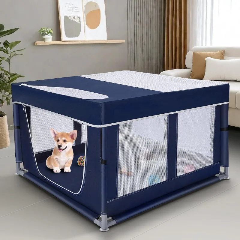 

Dog Playpen 42 × 42 inch, Puppy Playpen with Removable Roof, 25 Height Pet Playpen with Zipper Door for Small Dogs and Small