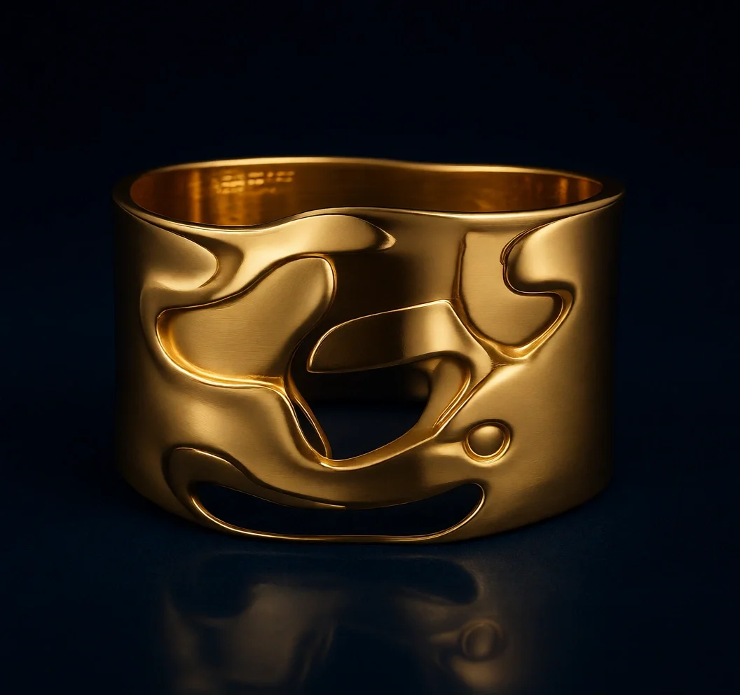 

Широкий позолоченный массивный браслет-манжета для женщин