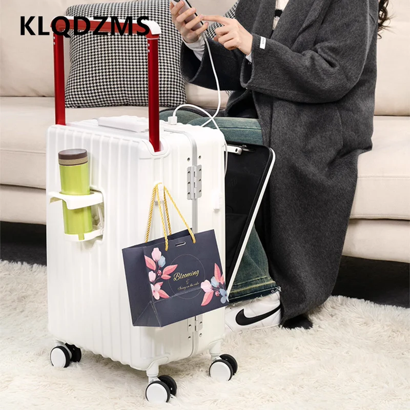 

KLQDZMS Cabin Luggage 20 Inch Front Opening Boarding Case ABS + PC Aluminum Frame Trolley Case USB Charging Laptop Suitcase