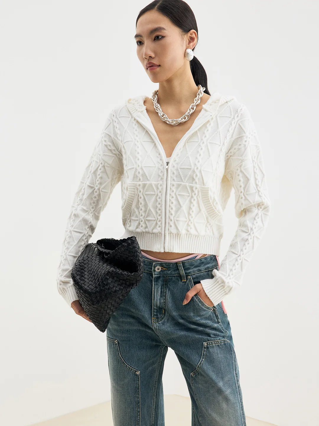 

Комплект IFIKNOW: укороченный кардиган на молнии и жилет с принтом «Свиной нос» и цветочным узором, из полиэстера, для женщин