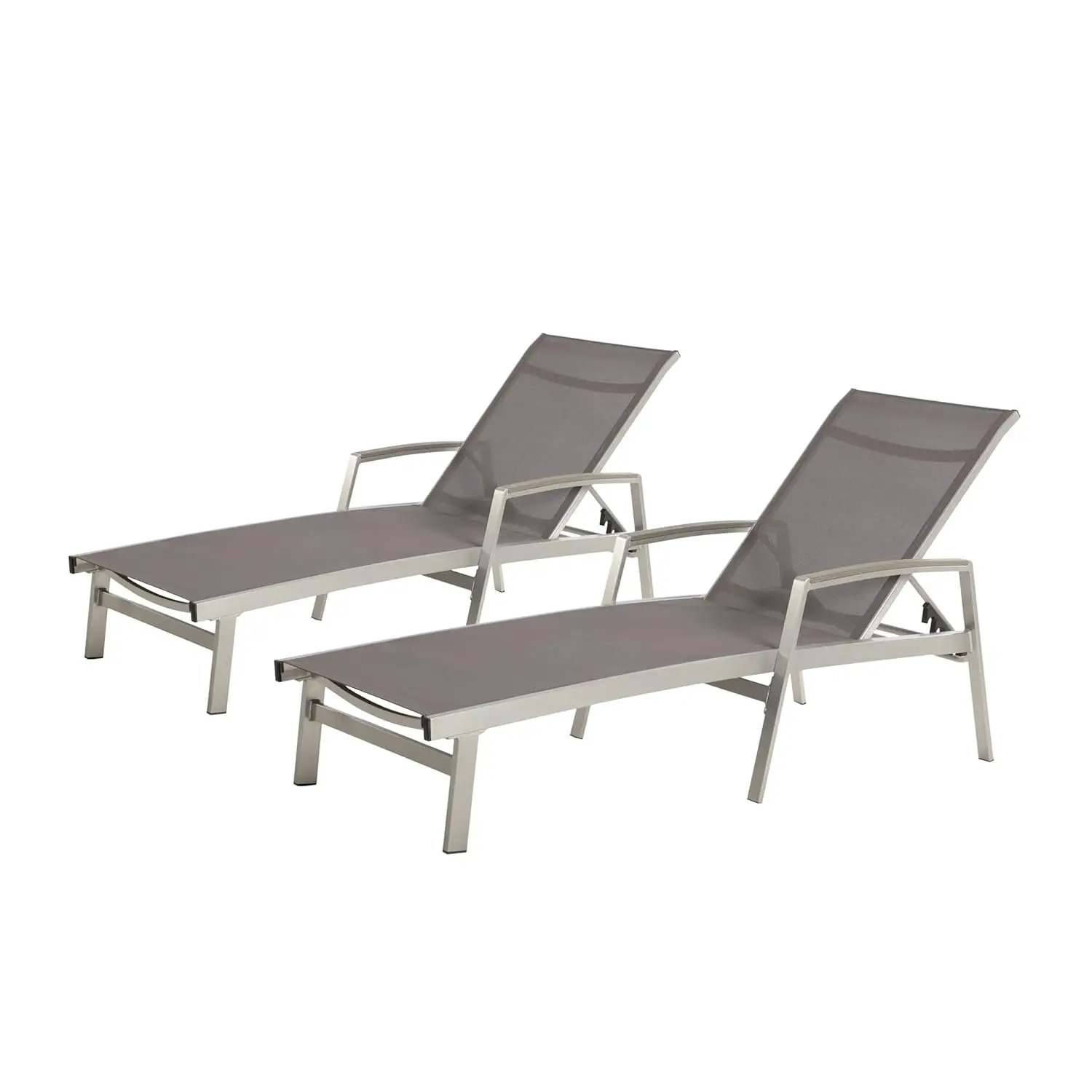 

Outdoor Mesh Aluminum Chaise Lounge Set Of 2 Adjustable Reclining Pool Patio Gray, Customized