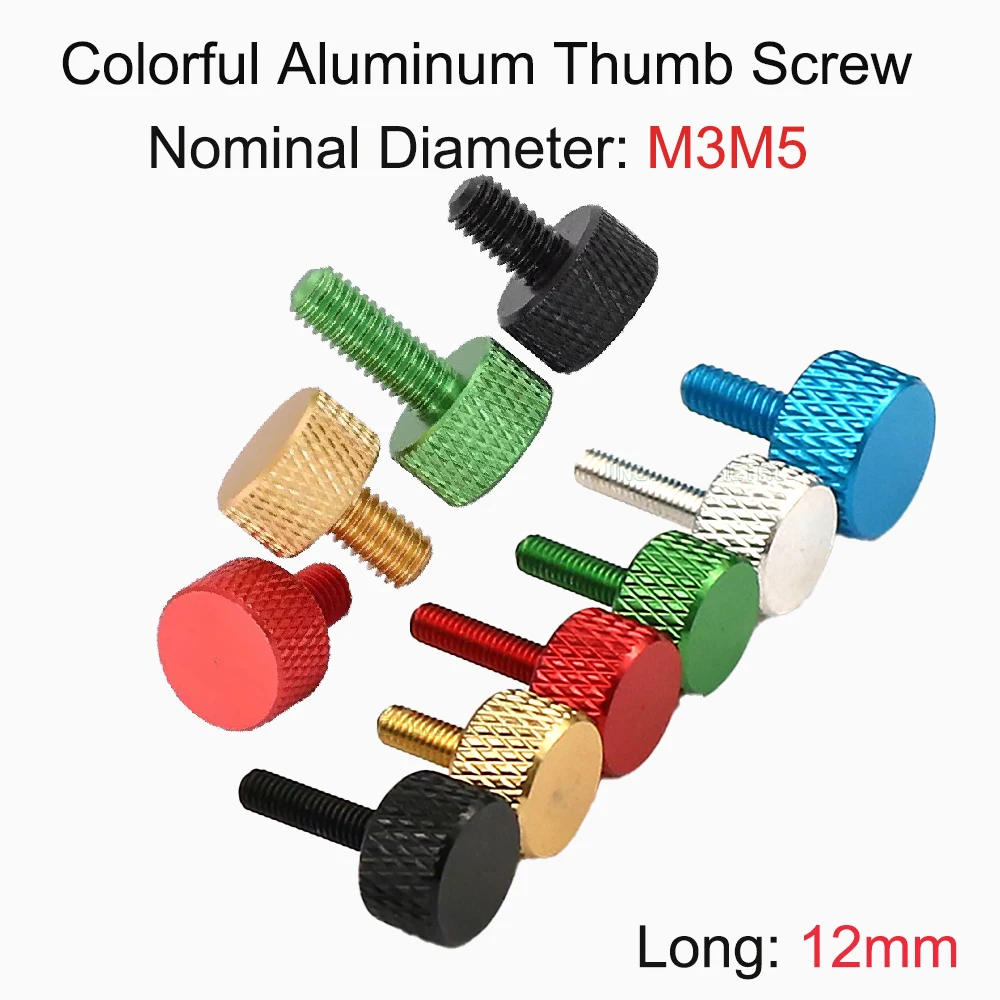 

2-50Pcs Aluminum Alloy Colourful Thumb Hand Tightening Screw M3/M5xL12mm Computer Case Modification Knurled Head Bolt Anodizing