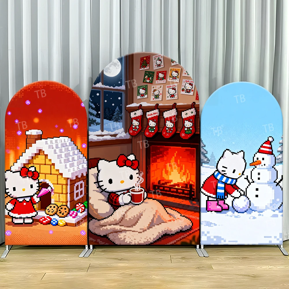 

Sanrio Hello Kitty Pixel Style Christmas Arch Backdrop Cover Decor Photo Booth Prop for Kids' Party Theme Decoration Background