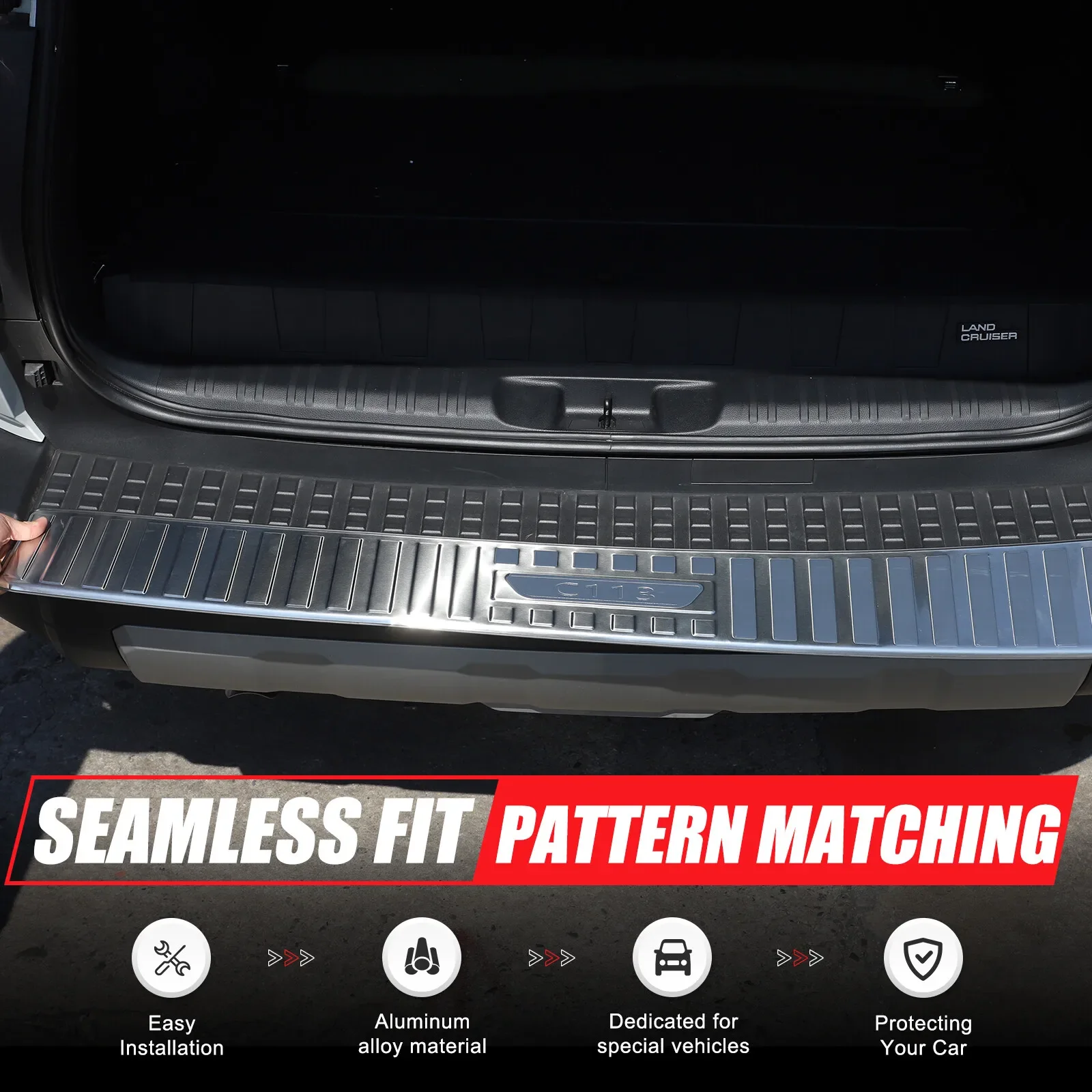 

Stainless Black Car Rear Trunk Protector Plate Anti Hit/Dust Sill Decoration Cover For Toyota Land Cruiser Prado LC250 2024-2025