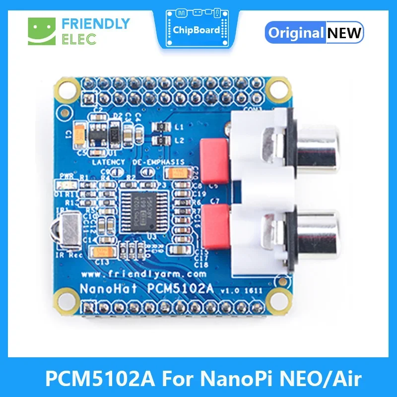 FriendlyELEC NanoHat PCM5102A,DAC audio chip and NS' low-noise,384kHZ 32bit Compatible with NanoPi NEO/NEO Air