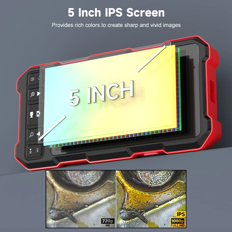 Endoscopio con schermo IPS da 5'' Telecamera con messa a fuoco automatica da 5 MP HD1080P Singola doppia tripla lente Video Sonda USB Periscopio di ispezione per auto Impermeabile