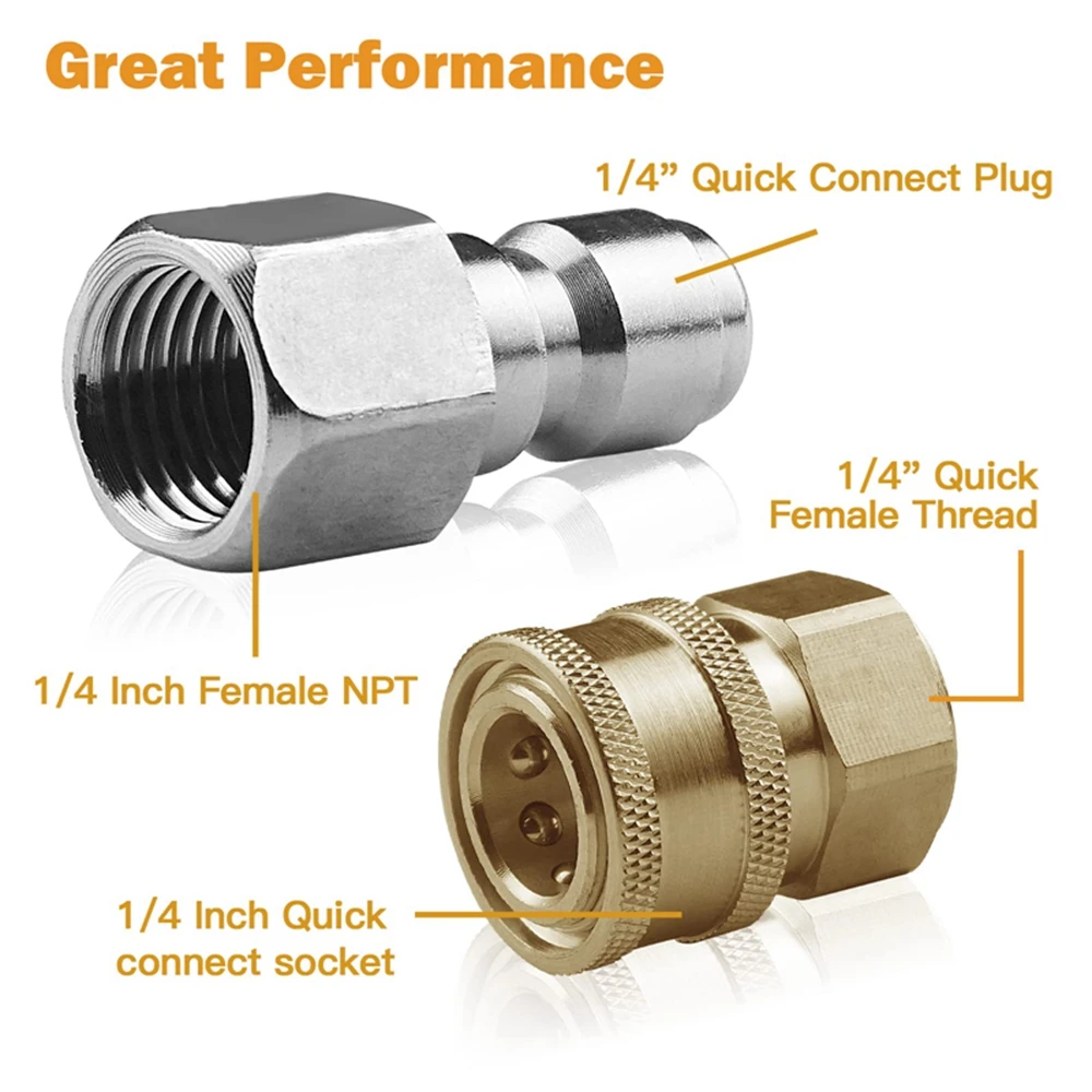 1/4 Inch Pressure Washer Couplers Quick Connect Male Female Connector Fittings Adapters Garden Urban Tool Irrigation Washing