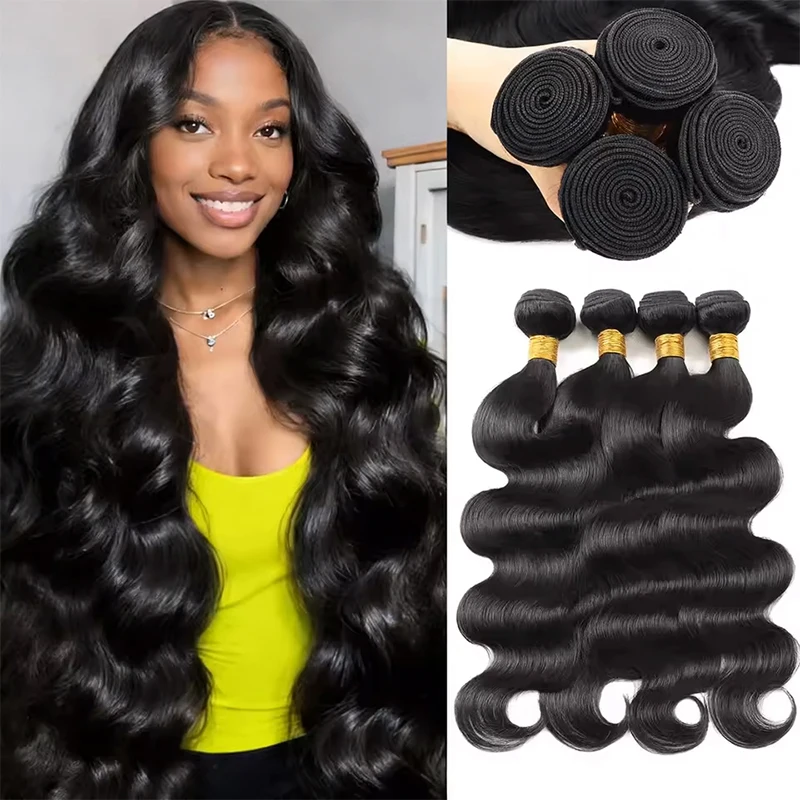 1/3/4PCS 10-38 Inch Natural Color Body Wave Human Hair Bundles And Weaves Unprocessed Brazilian Human Hair Weave Bundles Raw Hair Bundles Weave Extensions Hair Extensions Materials For Women Natural Black Soft And Silky Hair
