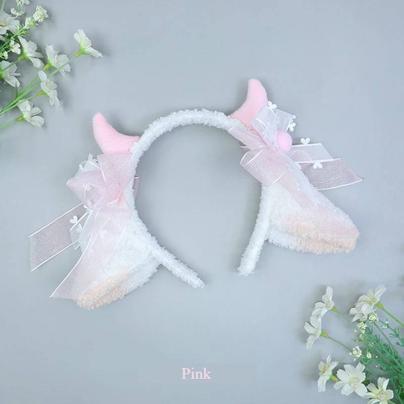 Symulowane pluszowe uszy owcy Lolita Akcesoria Ręcznie robione nakrycia głowy Kawaii Girl Klasyczna Lolita Nakrycie głowy Cosplay Puszyste uszy Rekwizyty
