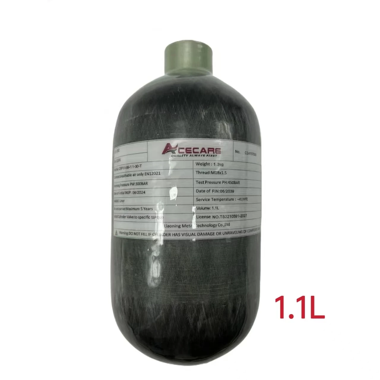 ACECARE 4500PSI 300Bar 30MPA 1.1L Carbon Fiber Cylinder High Pressure Air Tank Scuba Diving Cylinder M18*1.5