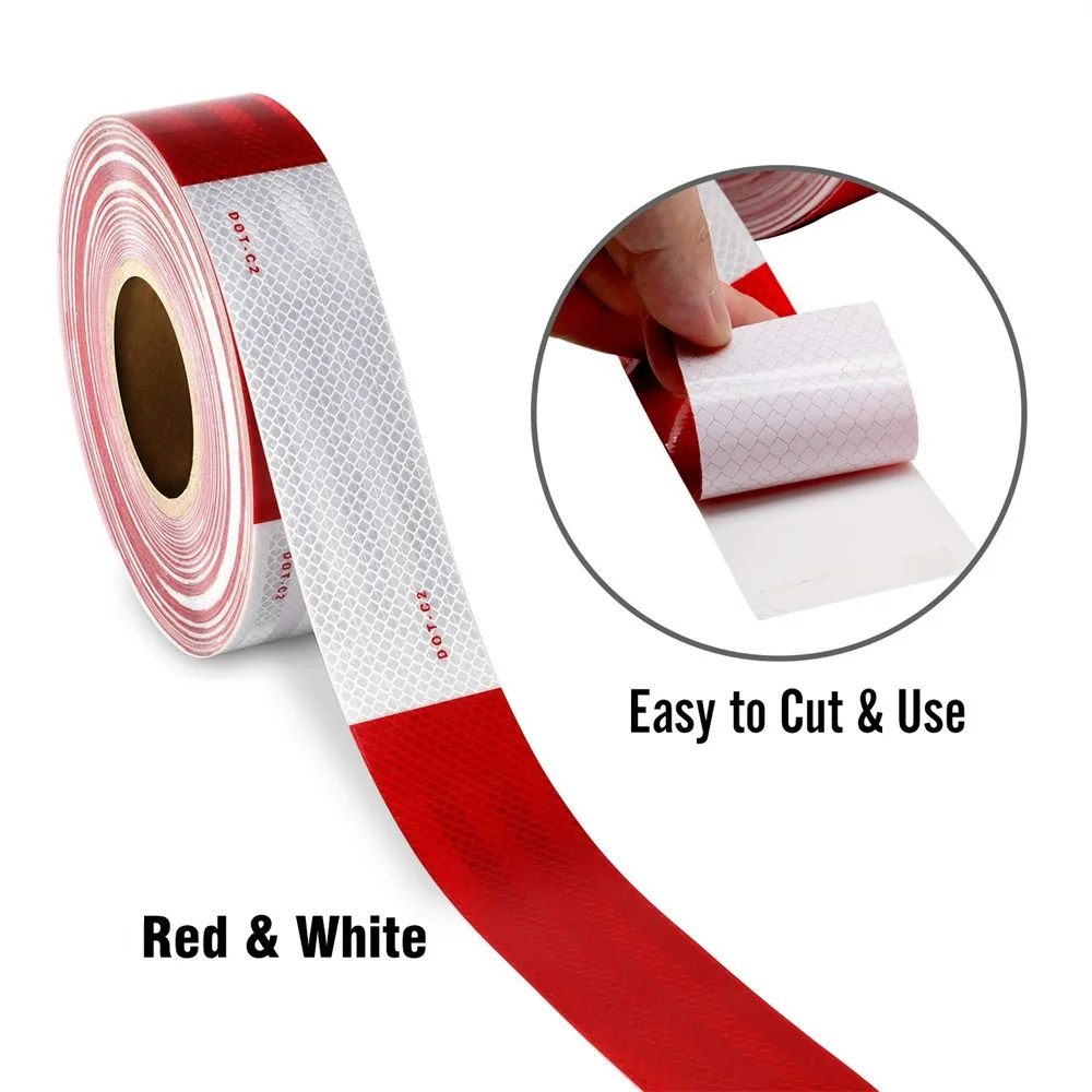 DOT-C2 Reflective Safety Tape 2Inch x 33Feet Red/White Conspicuity Waterproof Reflector Sticker For Vehicles Trailers Boats Sign