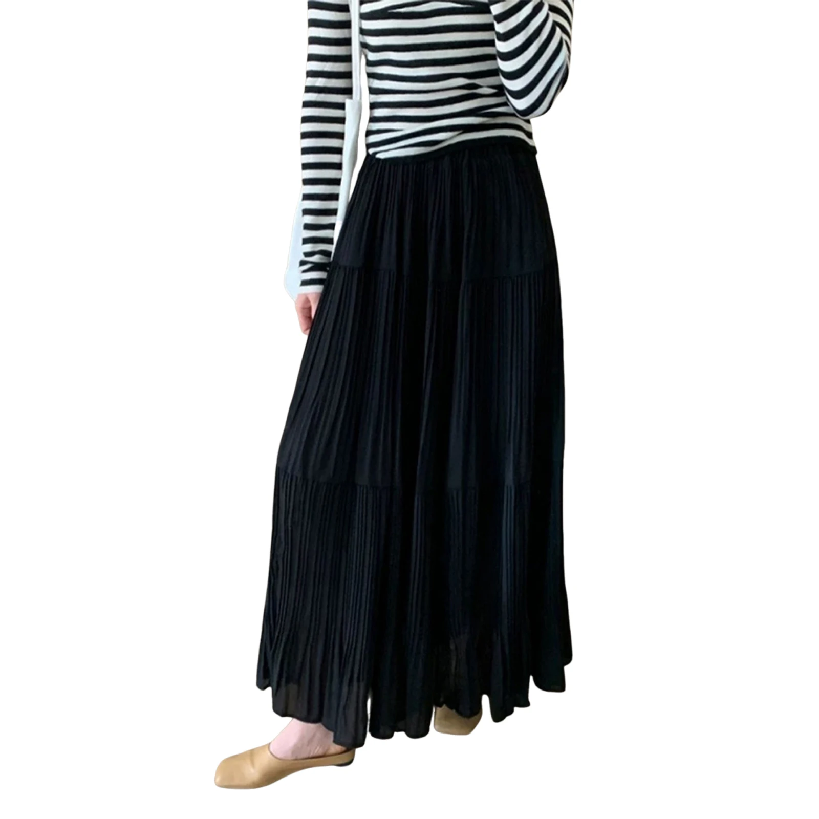 

Женская летняя длинная юбка трапециевидной формы, однотонная плиссированная струящаяся юбка для путешествий, пляжных покупок
