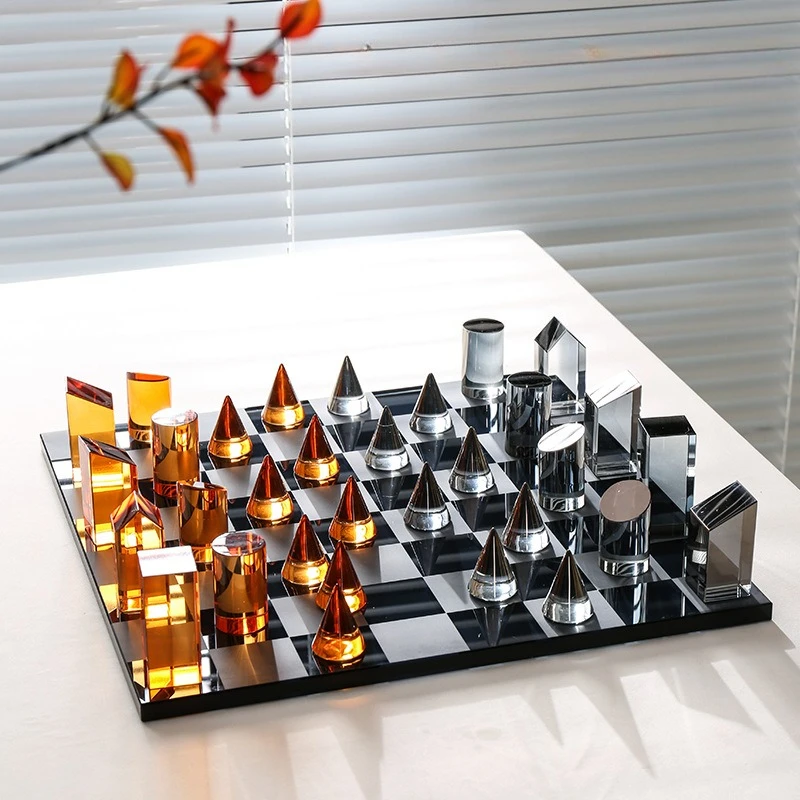 European Light Luxury Crystal Chess Set Ornament, High-end Small Decor for Living Room Home Desktop Decoration