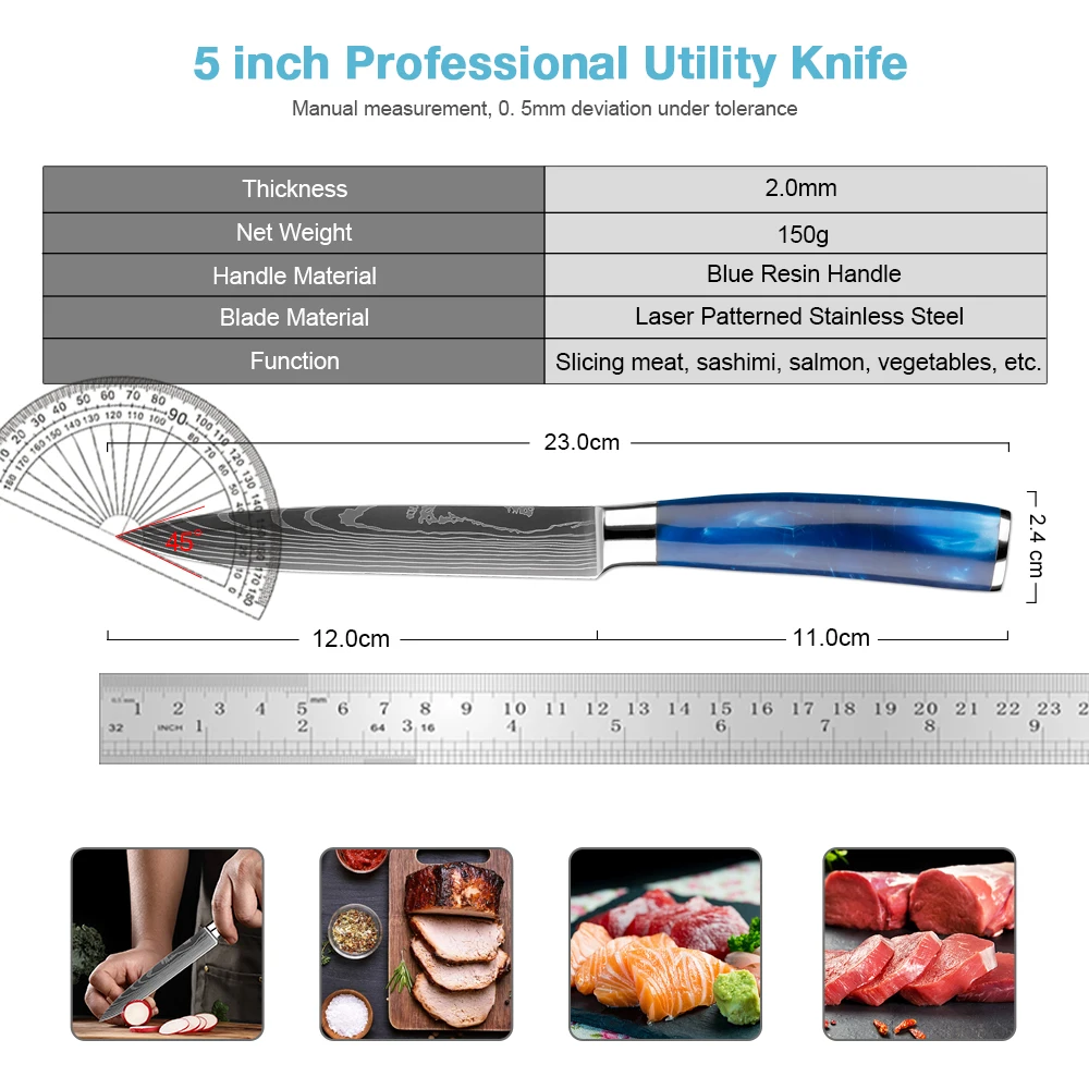 Kitchen Utility Knife, 5 Inch Small Chefs knife,Stainless Steel Kitchen Knife for Peeling, Slicing and Cutting Fruits Vegetables