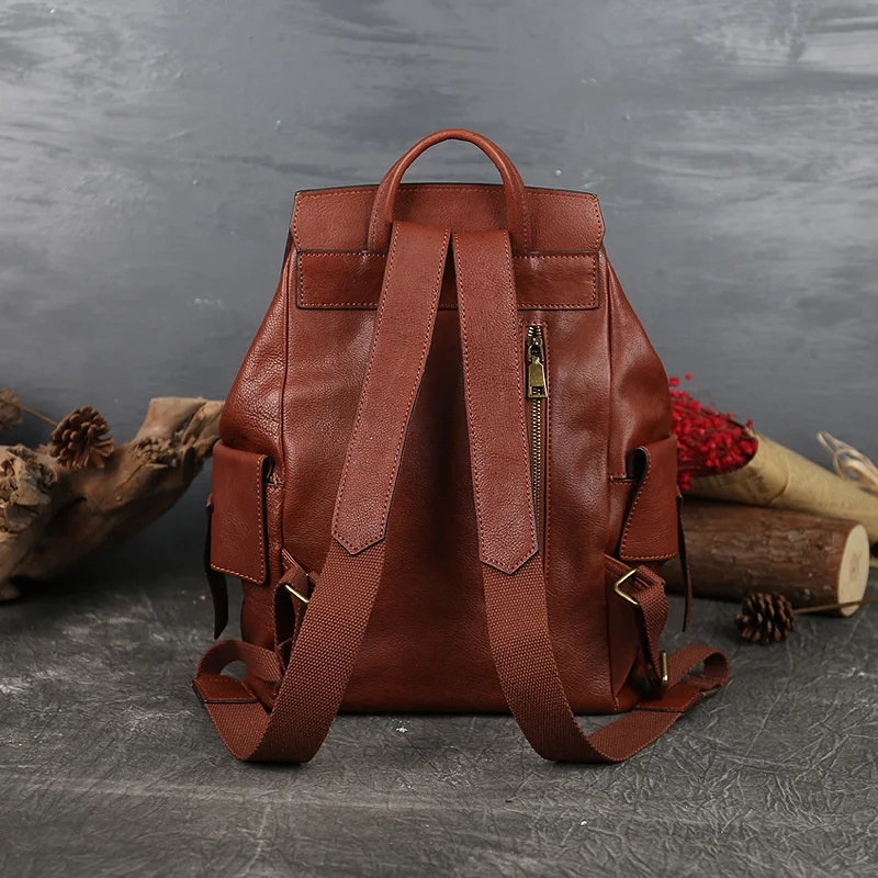 Genuine Leather Women Fashion Backpack 2024 New Head Layer Cowhide Backpack For Ladies Large Capacity Vintage Travel Bag