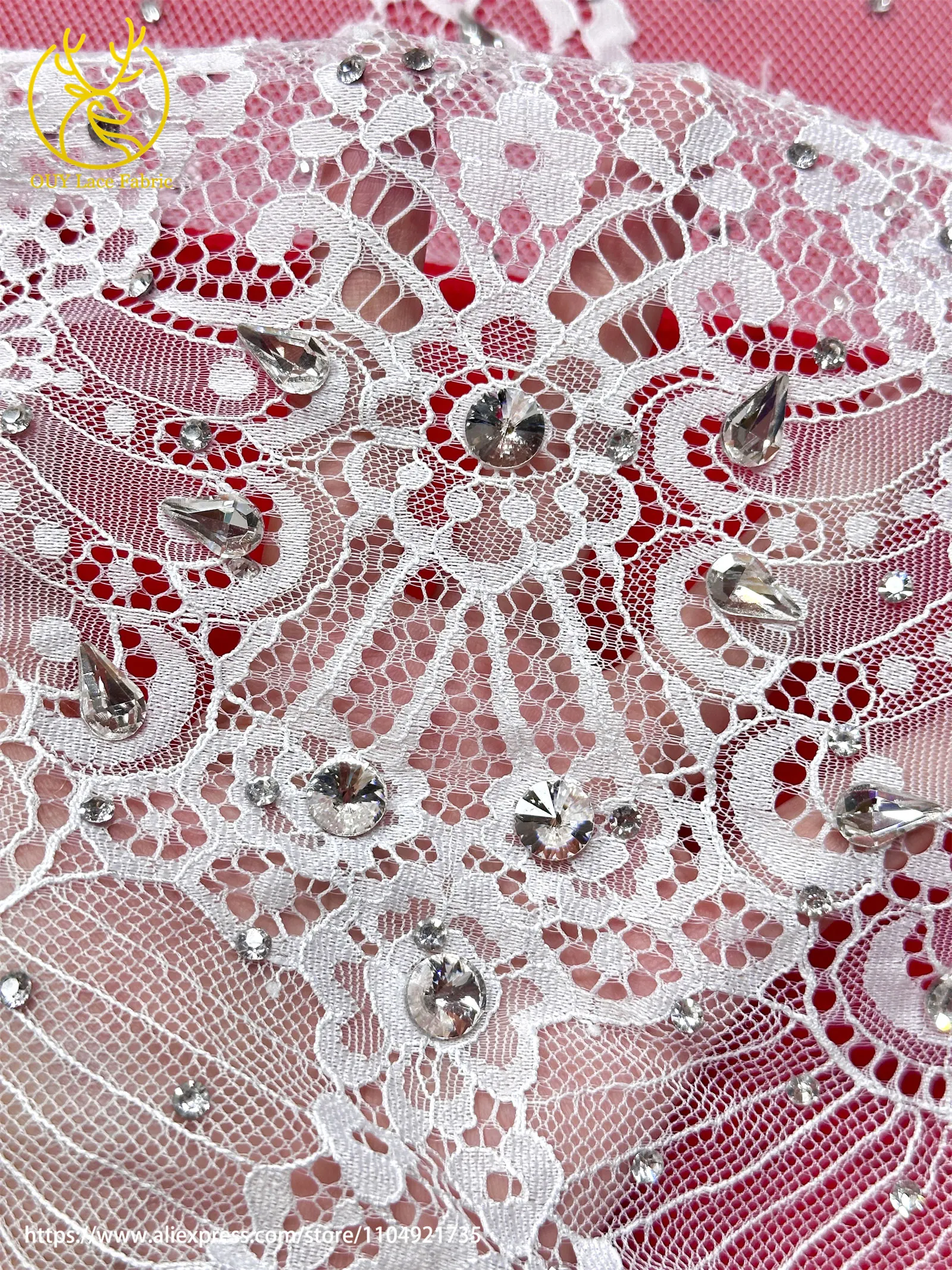2026 Heißer Verkauf: Edles, luxuriöses, handgefertigtes Stickerei-Netzspitzenstoff mit Steinen für Damen-Hochzeitskleider, 3 Meter – Detail 10