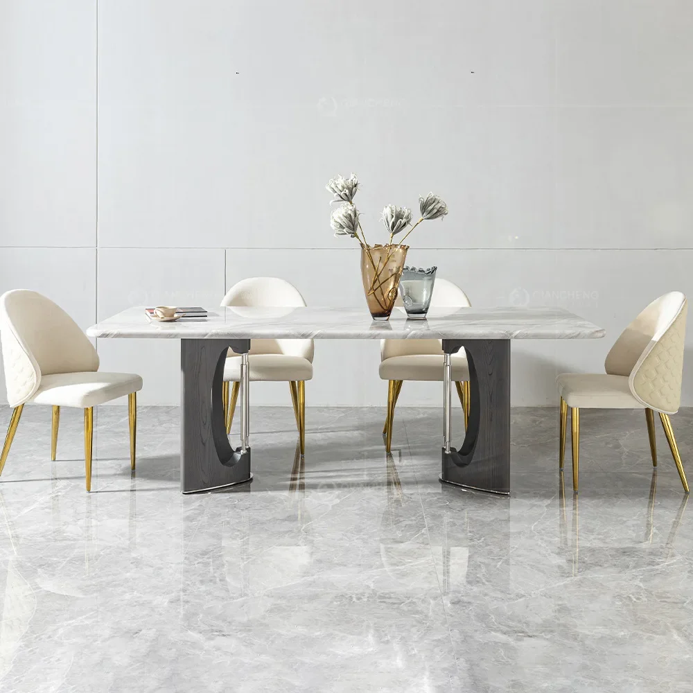 

Italian marble dining table black household rectangular high-end dining table