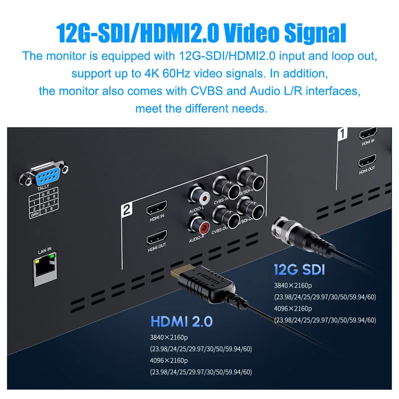FEELWORLD FRM1001G Dual 10.1" 12G-SDI 4RU Rackmount Monitor 4K HDMI 1920x1200 IPS Waveform 3D-LUT Remote Control Tally view 4