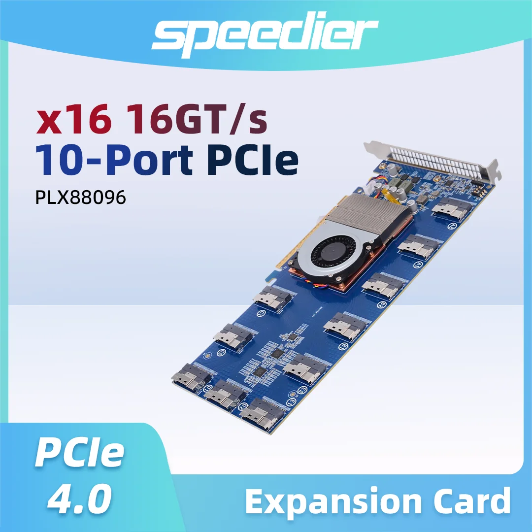 PLX88096 Expansion Card SWITCH Required X16 SFF-8654 Riser 10 Ports To 5 PCIE 4.0 X16 /10 PCI-E 4.0 X8 Connect U.2 Hard Drives