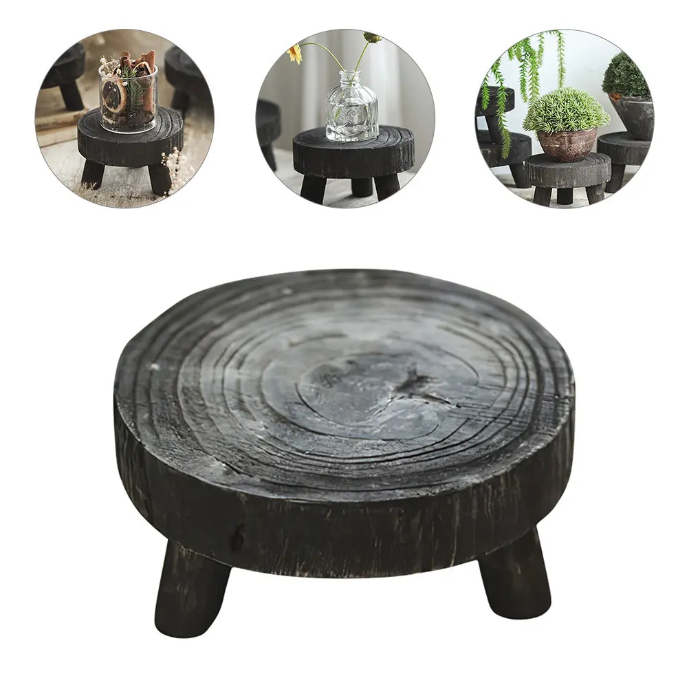 Round Wood Pedestal Stand Premium Solid Wood Display Riser for Plants Pots Tea Cups Desserts Home Decor Indoor Party Photo Prop