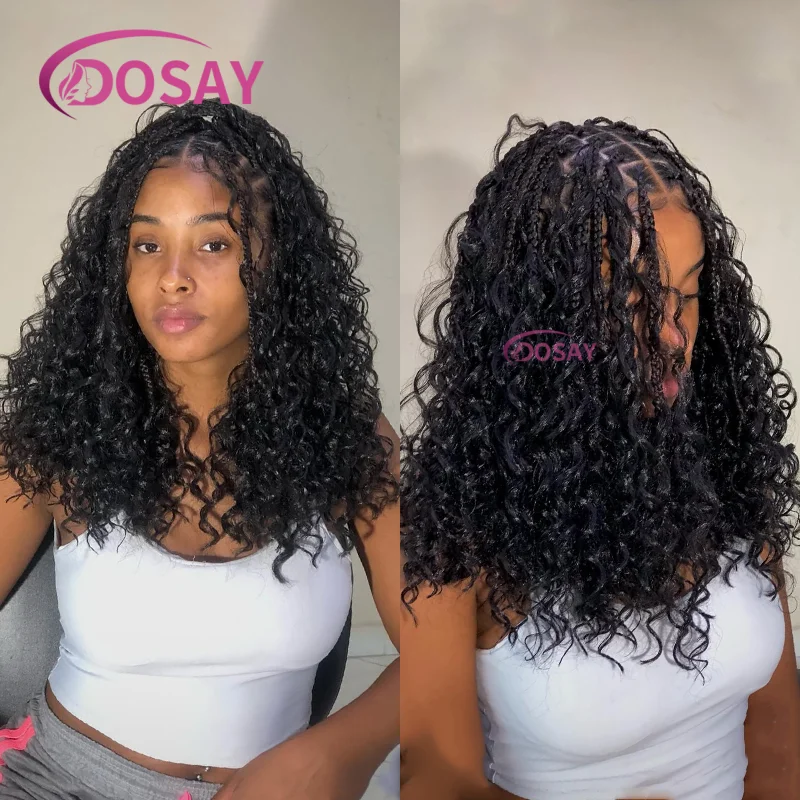 

12-дюймовые короткие плетеные парики в стиле бохо без узлов для чернокожих женщин, полный парик спереди, с детскими волосами, плетеный африканский парик, синтетические парики