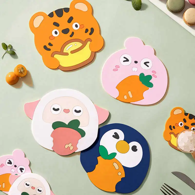 Cute Cartoon Coaster Tea Cup Holder Mat Coffee Mug Pads Silicone Coaster Cup Pad Placemat Kitchen Accessories