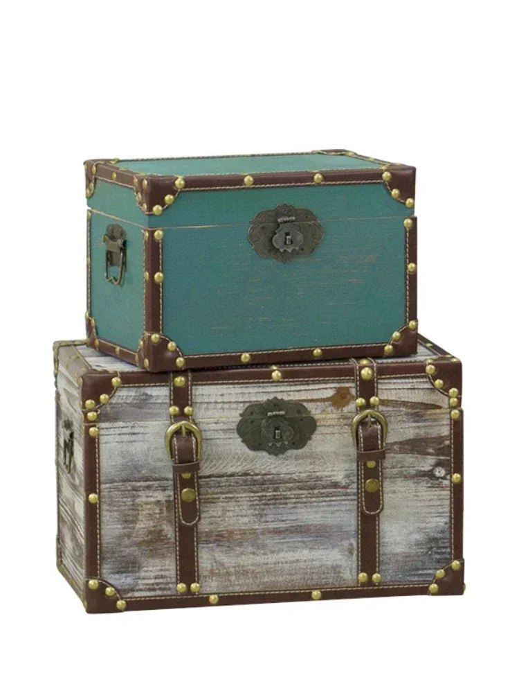 

Distressed Wooden Box Vintage Solid Wood Treasure Chest Wooden Box with Lock Vintage Storage