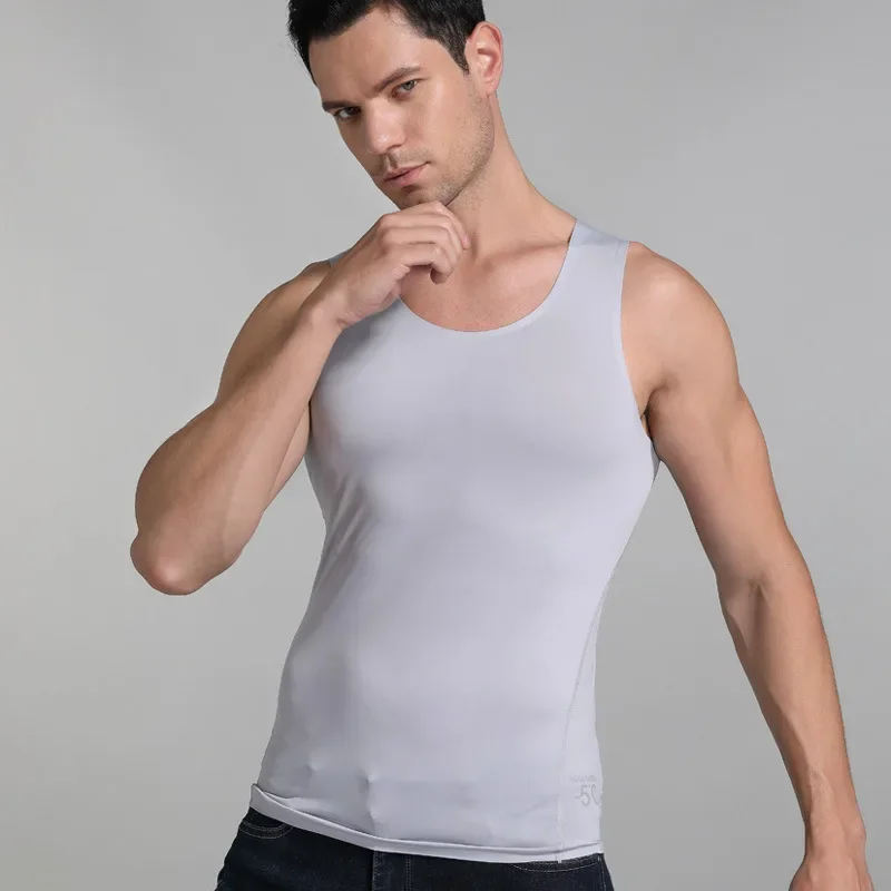 Mens Ice Silk Seamless Fitness Tank Top Summer Thin Cool Underwear Youth Sleeveless Basic T-shirt Elastic Undershirts Singlets