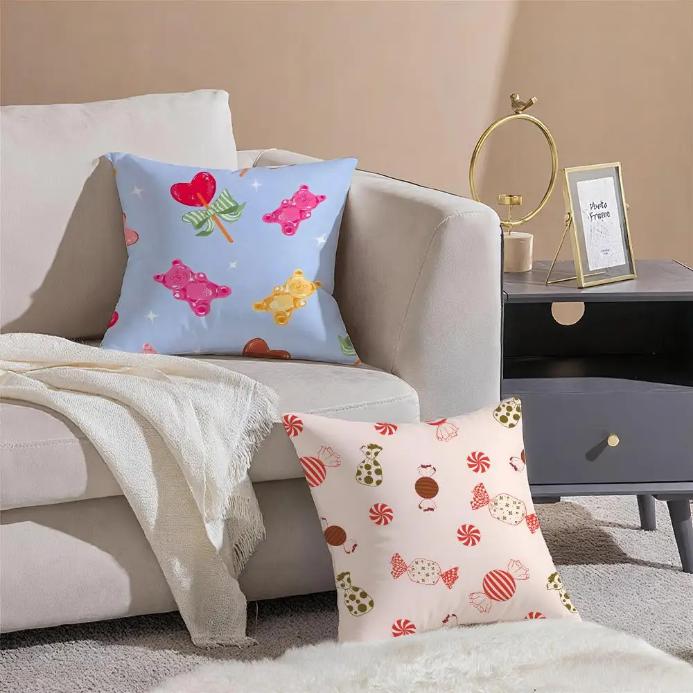 Sugary Colorful Art C-Candies Cushion Cover Sofa Home Living Room Car Decor Washable Decorative Square Pillowcase