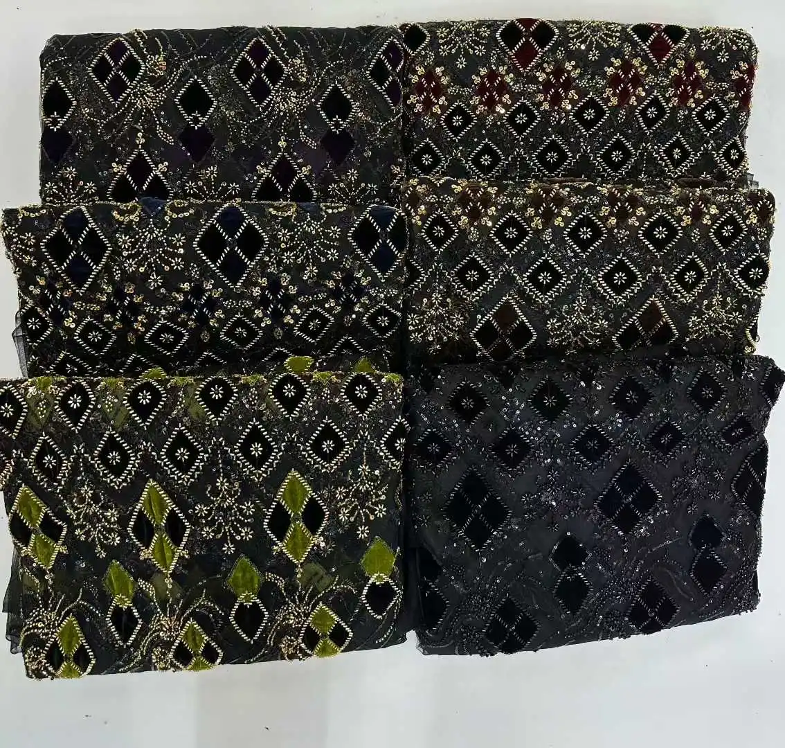 Latest Elegant French Sequin Lace Fabric 2026 African Nigerian Lace Fabric for Ladies' Party Dresses and Wedding Gowns 5Y 1880