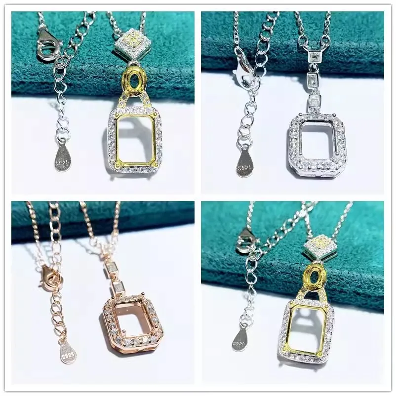 

MeiBaPJ 7 мм * 9 мм прямоугольный камень DIY 925 Серебряный держатель модное ожерелье с кулоном пустая оправа изящные свадебные украшения для женщин