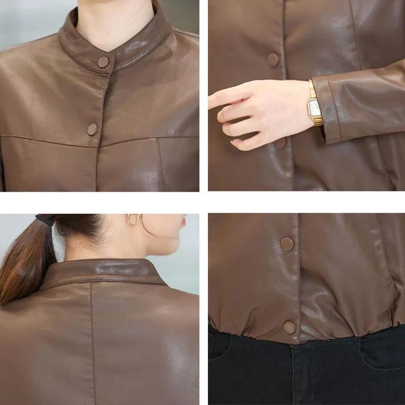 Veste décontractée en cuir PU pour femme, ample et slim, courte, style coréen, vêtement d'extérieur, noir, printemps et automne 2023