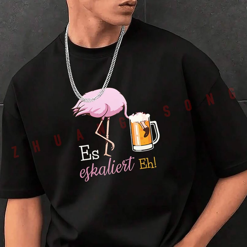 

Men's Graphic Print T-Shirt Flamingo It Escalates Beer Fashionable Casual Street Style Travel And Sports Tee